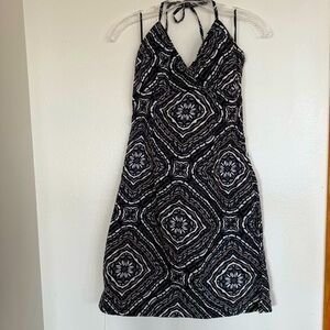 H&M 100% Cotton Black White Brown kaleidoscope pattern Halter Dress